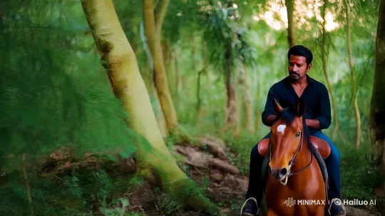 Man on Horseback: Determined Ride Through Verdant Forest – AI Generated Video | Hailuo AI