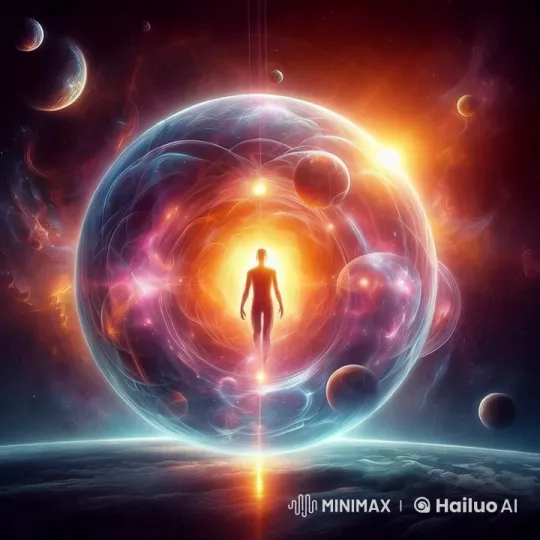 Cosmic Ascension: Human in Glowing Sphere Amidst Celestial Dance – AI Generated Video | Hailuo AI