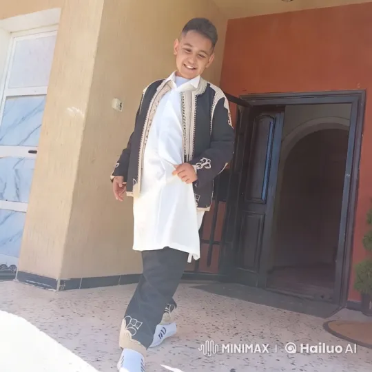Young Man in Traditional Attire Steps Out of Beige and Red House – AI Generated Video | Hailuo AI