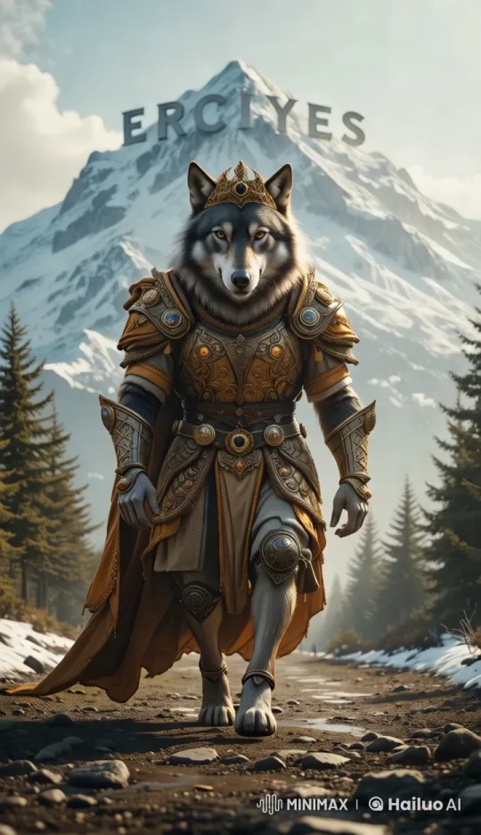 Royal Wolf in Majesty Approaches Erciyes Mountain – AI Generated Video | Hailuo AI