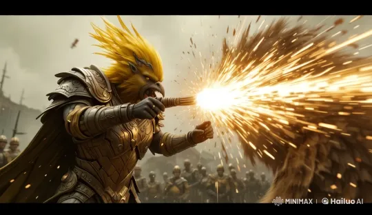 Anthropomorphic Canary Warrior Dominates Lion in Epic Battle – AI Generated Video | Hailuo AI
