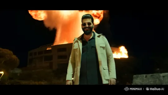 Man Walks Calmly Amidst Dramatic Explosion Backdrop – AI Generated Video | Hailuo AI