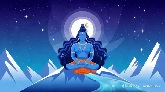 Meditating Lord Shiva on Snowy Mountain at Night – AI Generated Video | Hailuo AI