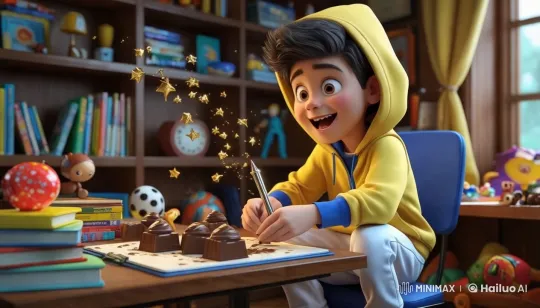 Boy's Magical Writing Experience at Cozy Desk – AI Generated Video | Hailuo AI