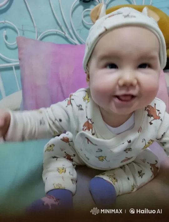 Baby in Animal Outfit Seeks Hug with Joyful Expression – AI Generated Video | Hailuo AI