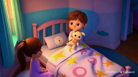 Cozy Bedroom Scene with Curious Child and Comforting Parents – AI Generated Video | Hailuo AI