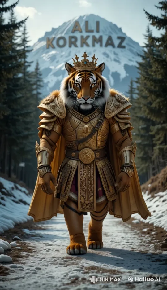 Anthropomorphic Tiger in Royal Robes Walks Majestically – AI Generated Video | Hailuo AI