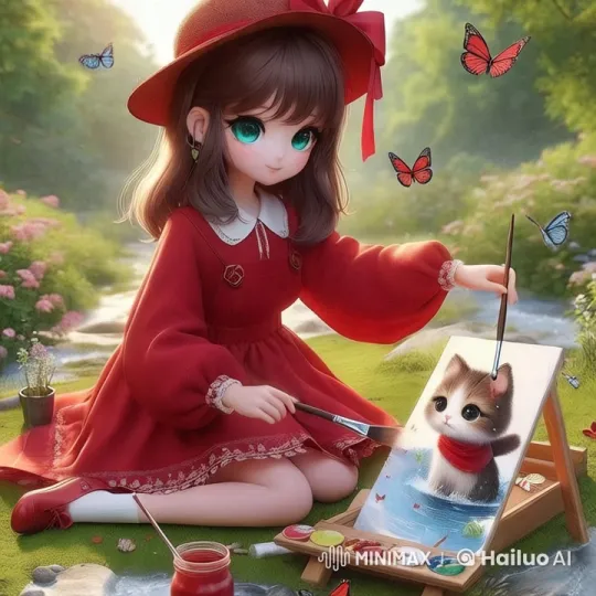 Girl Paints Kitten, Performs Paklon Amidst Serene Nature – AI Generated Video | Hailuo AI