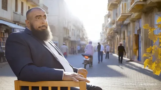 Formal Man Observes Bustling Al-Mutanabbi Street in Baghdad – AI Generated Video | Hailuo AI