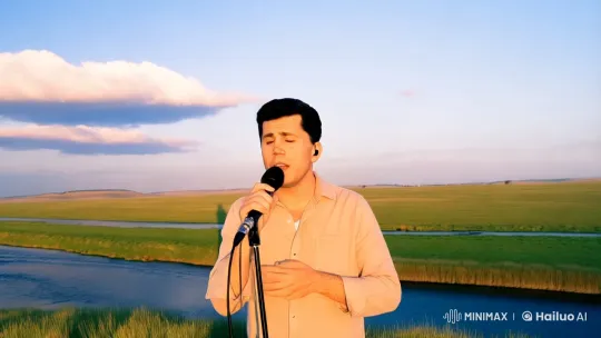 Man Sings Passionately on Golden Steppe at Sunrise – AI Generated Video | Hailuo AI