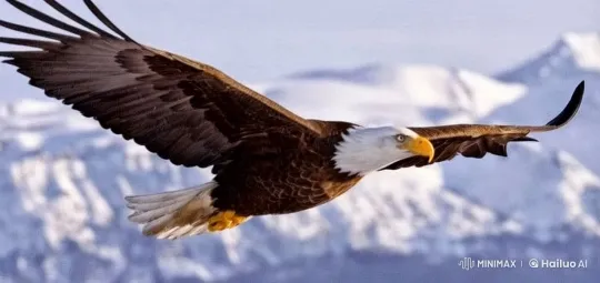 Majestic Bald Eagle Glides Over Snowy Mountains – AI Generated Video | Hailuo AI