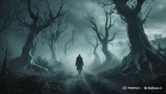 Mysterious Figure Walks Through Eerie, Twisted Forest – AI Generated Video | Hailuo AI