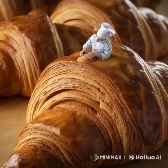 Mini Chef Crafts Giant, Flaky Croissant – AI Generated Video | Hailuo AI