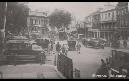 Historic City Street: Vintage Cars and Pedestrians – AI Generated Video | Hailuo AI