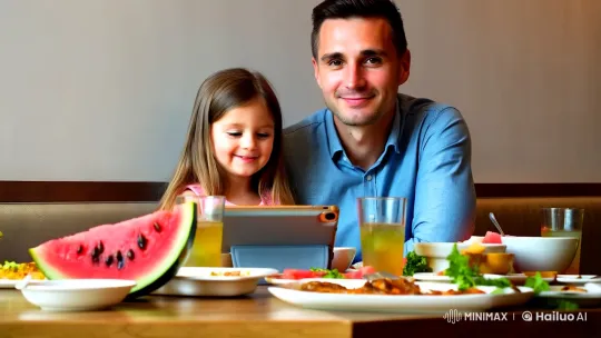 Father and Daughter Enjoying a Meal Together – AI Generated Video | Hailuo AI