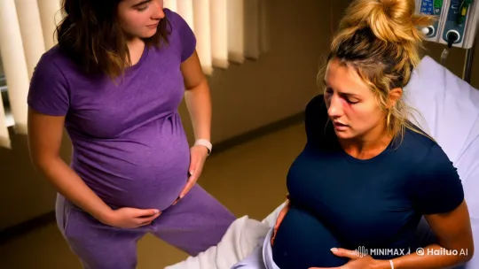 Pregnant Woman in Labor with Supportive Sister – AI Generated Video | Hailuo AI