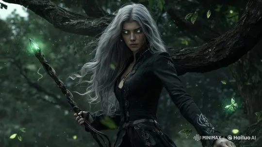 Sorceress Conjures Magic with Intense Gaze – AI Generated Video | Hailuo AI