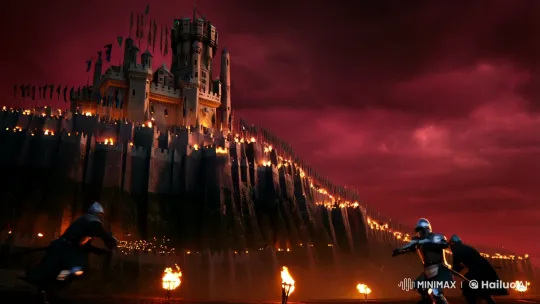 Stormy Siege: Knights Battle at Twilight's Cliffside Castle – AI Generated Video | Hailuo AI