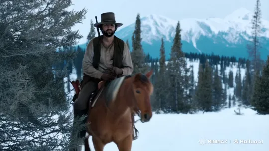 Resolute Cowboy in Snowy Wilderness – AI Generated Video | Hailuo AI