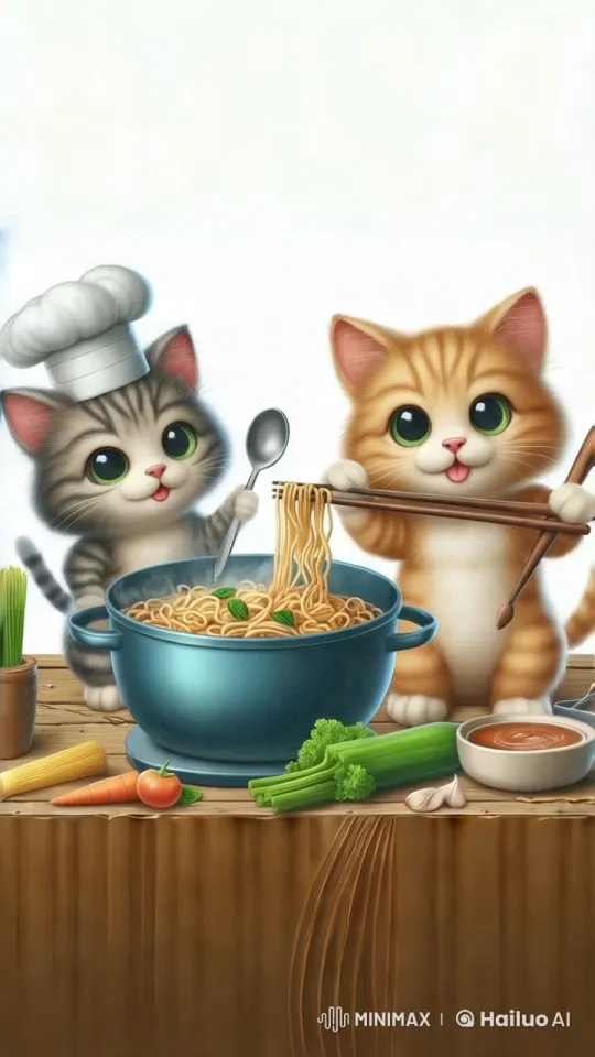 Adorable Kittens Engage in Playful Culinary Creativity – AI Generated Video | Hailuo AI