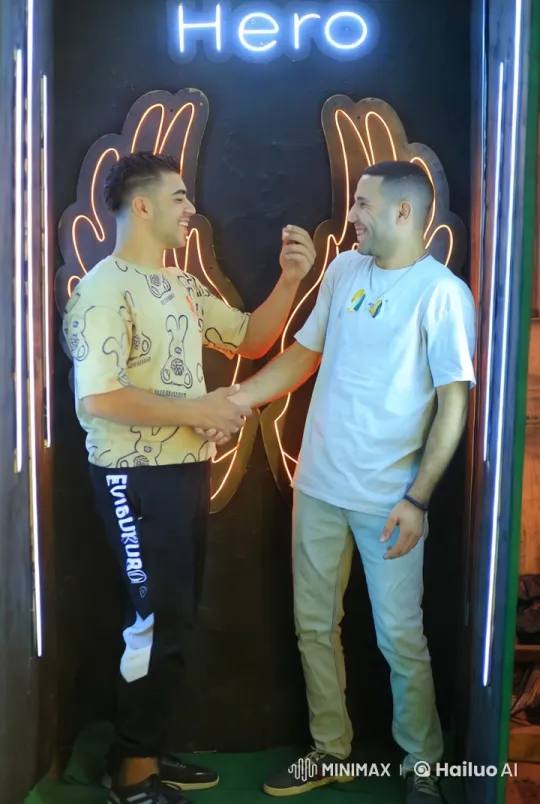 Neon-Lit Handshake in Vibrant Space – AI Generated Video | Hailuo AI