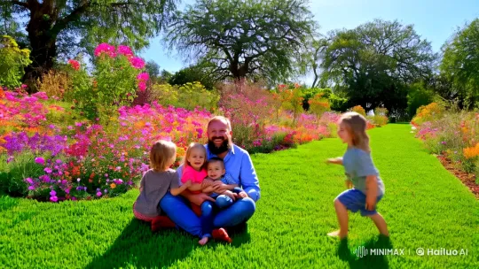 Family Bliss in a Colorful Garden Setting – AI Generated Video | Hailuo AI