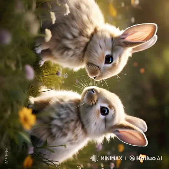 Enchanting Meadow: Close-Up of Adorable Rabbits – AI Generated Video | Hailuo AI