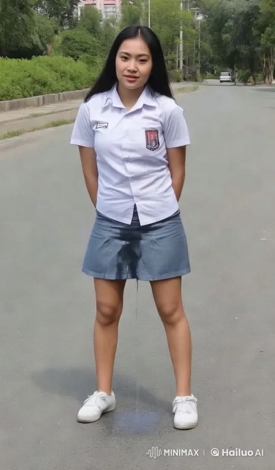 Young Woman Pees Herself on Deserted Road – AI Generated Video | Hailuo AI