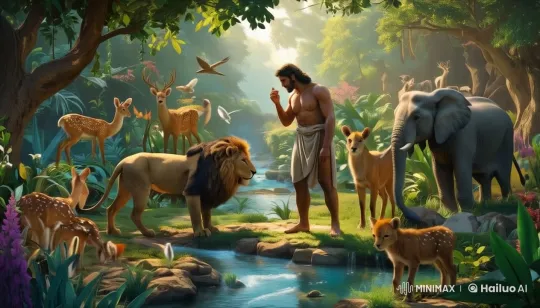 Adam Names Animals in Serene Garden of Eden Animation – AI Generated Video | Hailuo AI