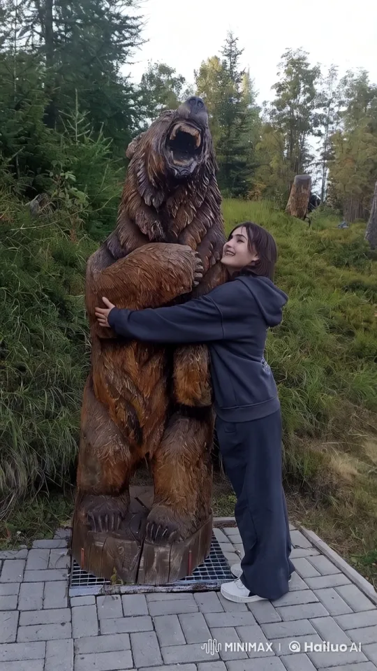 Girl Hugs Animated Bear in Enchanted Forest – AI Generated Video | Hailuo AI