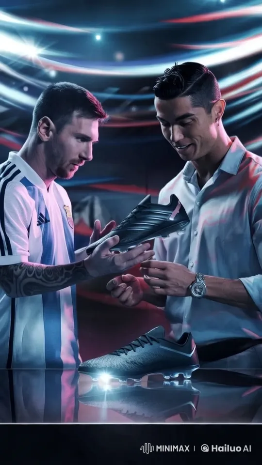 Lionel Messi Presents Cutting-edge Shoes to Cristiano Ronaldo – AI Generated Video | Hailuo AI