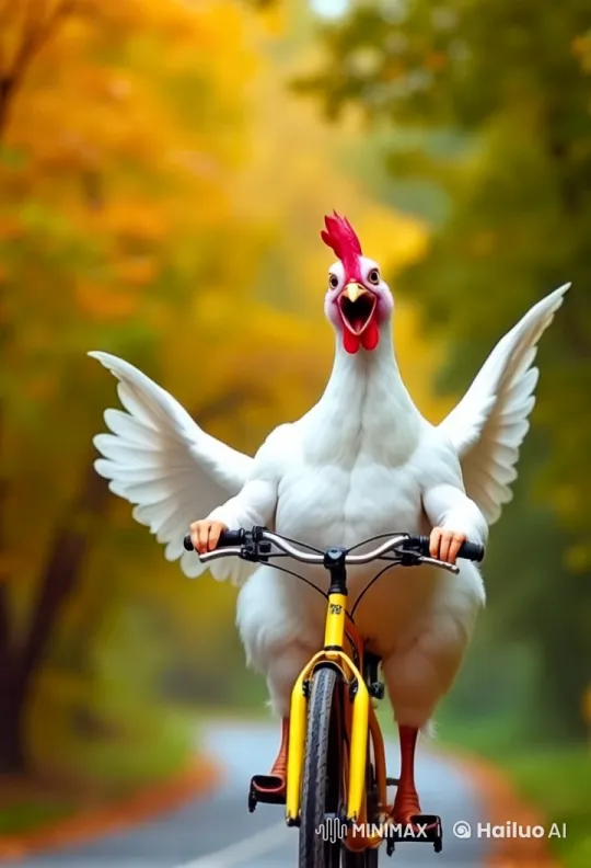 Autumn Rooster's Joyful Market Ride – AI Generated Video | Hailuo AI