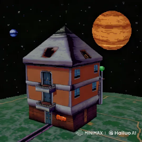 Surreal Cosmic House: A Dynamic Space Tracking Shot – AI Generated Video | Hailuo AI