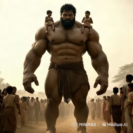 Giant Figure in Rural Village: Awe and Serenity – AI Generated Video | Hailuo AI