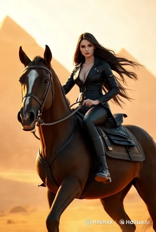 Rider and Horse Grace Pyramids in Timeless Elegance – AI Generated Video | Hailuo AI