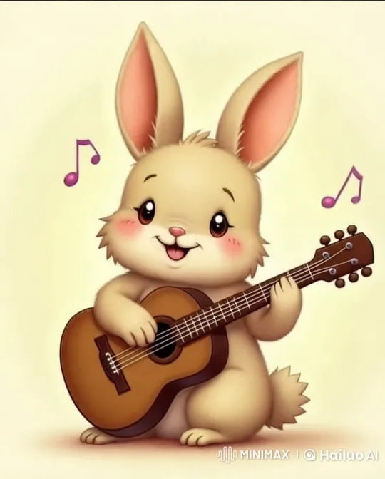 Bunny Plays Guitar with Joyful Acrobatics – AI Generated Video | Hailuo AI