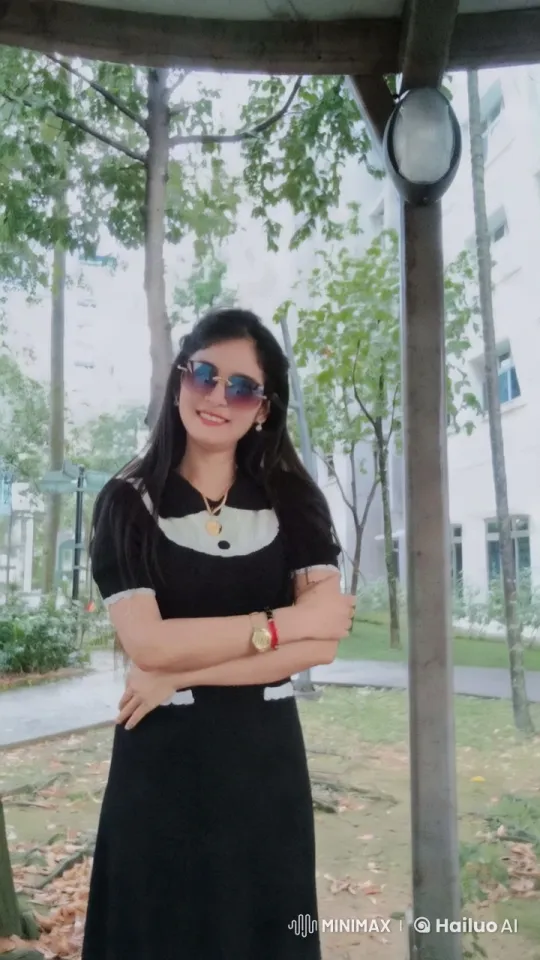 Woman in Black Dress Poses in Serene Park – AI Generated Video | Hailuo AI
