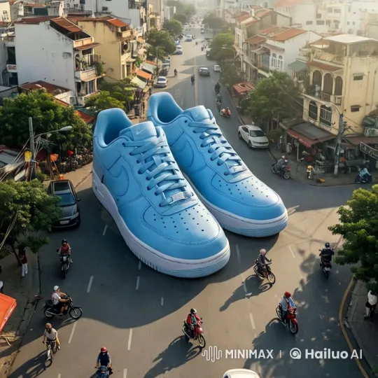 Travis Scott Nike Air Force 1 Blocks Saigon Street – AI Generated Video | Hailuo AI