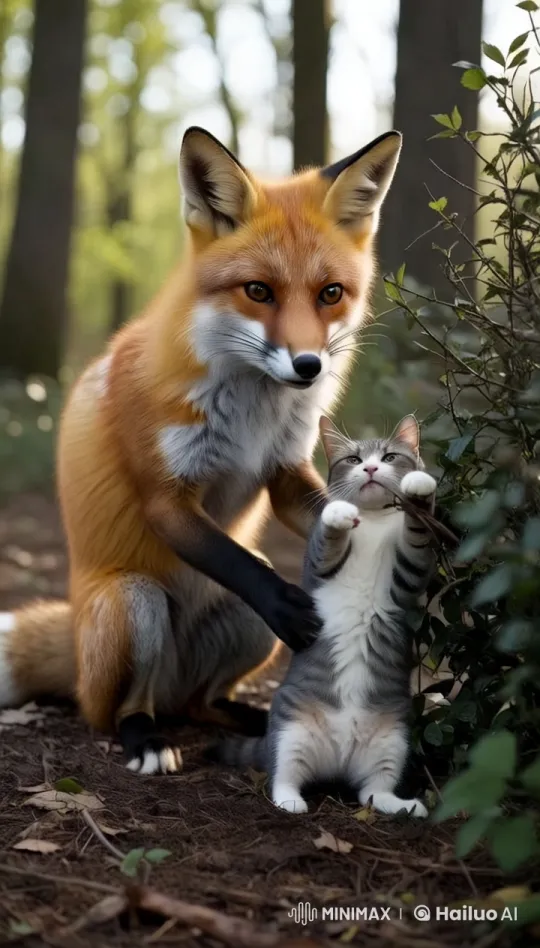 Fox Rescues Cat from Forest Brambles – AI Generated Video | Hailuo AI