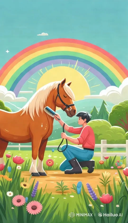 Aesthetic Horse Grooming Scene Turns Dramatic in Jungle Escape – AI Generated Video | Hailuo AI