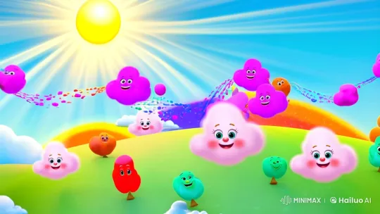 Magical Paintbrushes Create a Whimsical Rainbow Sky – AI Generated Video | Hailuo AI