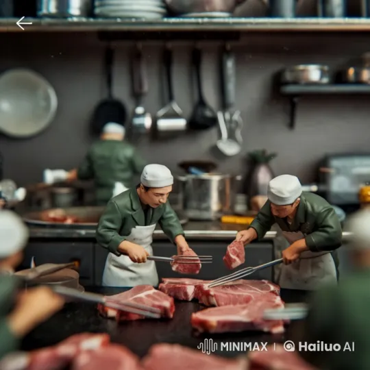 Professional Kitchen: Precision and Dedication in Meat Preparation – AI Generated Video | Hailuo AI