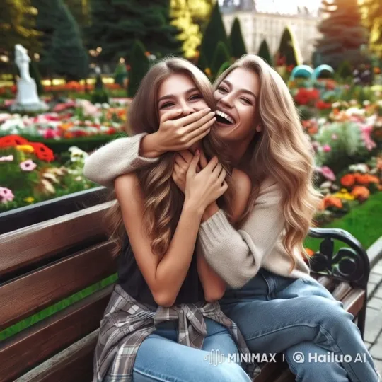 Joyful Friendship in a Lush Garden Setting – AI Generated Video | Hailuo AI