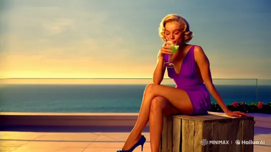 Marilyn Monroe Glows in Sunset Terrace Scene – AI Generated Video | Hailuo AI