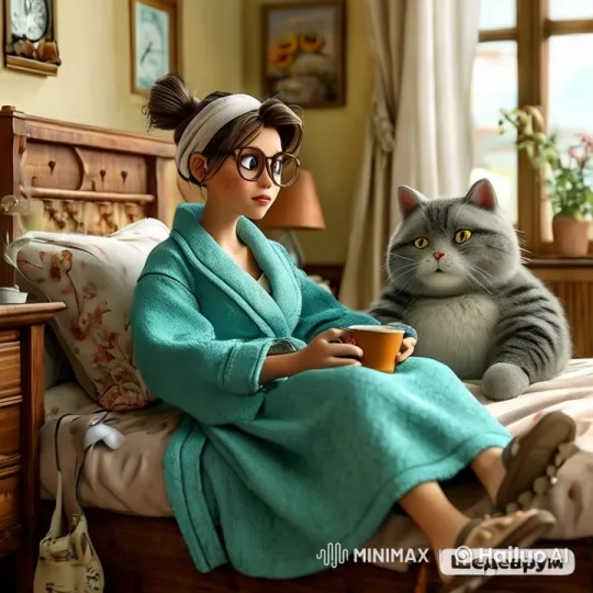 Cozy Bedroom Scene with Girl and Affectionate Cat – AI Generated Video | Hailuo AI
