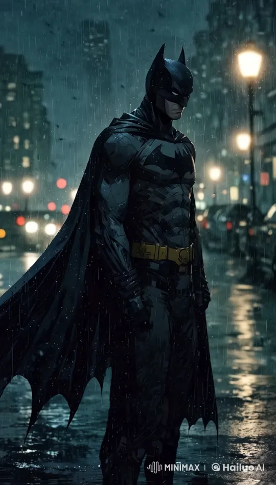 Gotham City: Batman in Noir Rain Scene – AI Generated Video | Hailuo AI