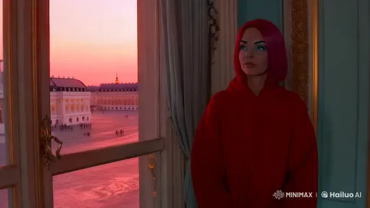Empress Reflects in Crimson Light at Winter Palace – AI Generated Video | Hailuo AI