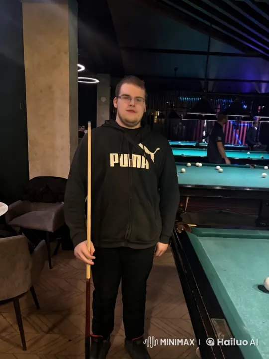 Angry Man Breaks Pool Cue in Dimly Lit Hall – AI Generated Video | Hailuo AI