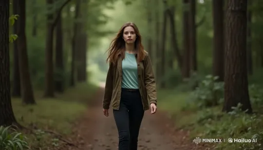Lady Walking Through Serene Old Forest – AI Generated Video | Hailuo AI