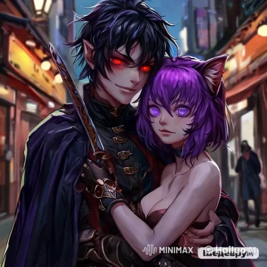 Aesthetic Embrace: Intimate Night Scene with Sword-Wielding Couple – AI Generated Video | Hailuo AI